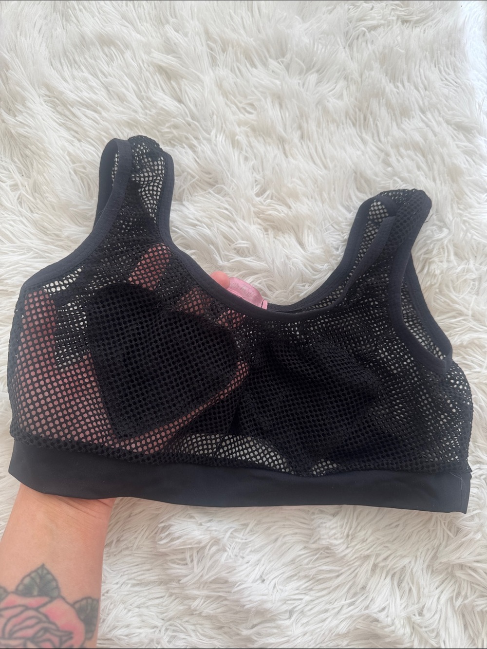 Sugar Thrillz Black Mesh Fishnet Bralette with heart detail M